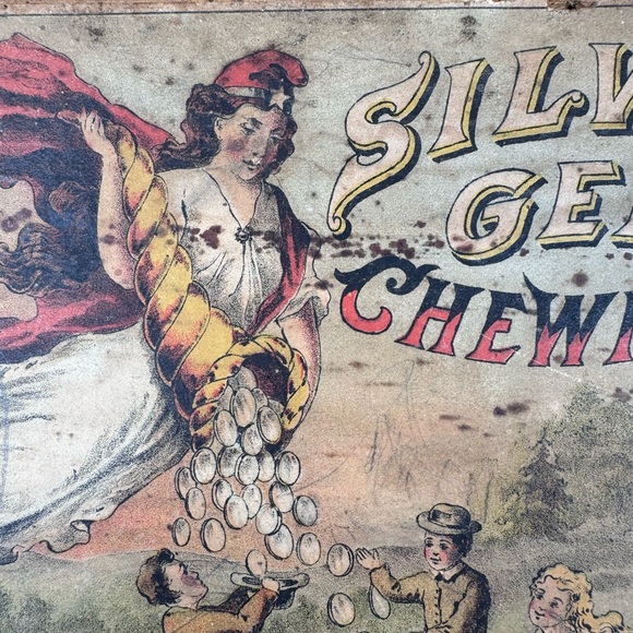 Antique (early 1900’s) wooden Silver Gem Chewing Gum box. - Picture 3 of 8